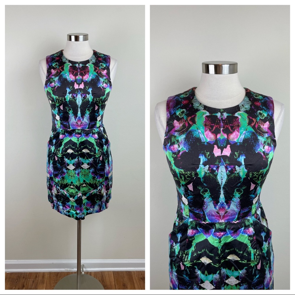 Milly Colorful Black Green Blue Designer Dress Women Size 8 Made In USA